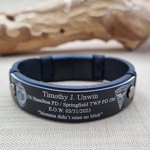Personalized K9 Memorial Leather Bracelet - Law Enforcement End of Watch Gift