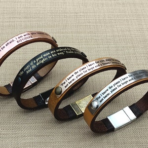 Regalo cristiano personalizado para hombres y mujeres, pulsera de cuero con versículo bíblico grabado, regalo religioso de Navidad, regalo de confirmación.