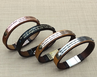 Personalized Christianity Gift for Men and Women, Custom Engraved Leather Bible Verse Bracelet, Religious Christmas Gift, Confirmation Gift