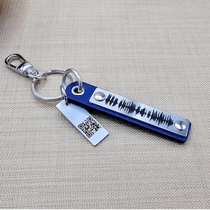 Porte-clés Soundwave gravé personnalisé avec code QR - Message vocal réel, battements de coeur, cadeau chanson - Cadeau de fête des pères pour lui