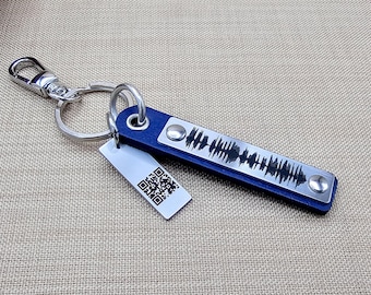 Custom Soundwave Leather Keychain - Engraved Voice Message QR Code