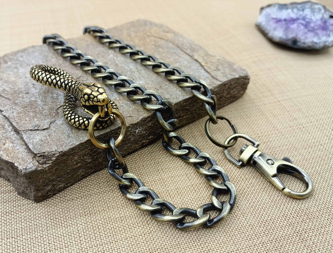 Bronze Snake Hook Wallet Chain, Flat Safety Wallet Chain, Mens