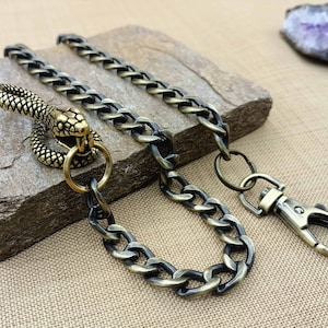 Cadena de billetera con gancho de serpiente de bronce, cadena de seguridad plana, accesorios para hombre, cadena para billetera de pantalón, regalo para hombre