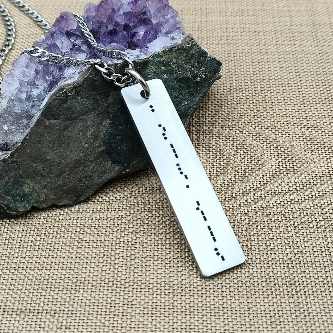 Secret Message Morse Code Necklace - Personalized Bar Pendant in Silver ...