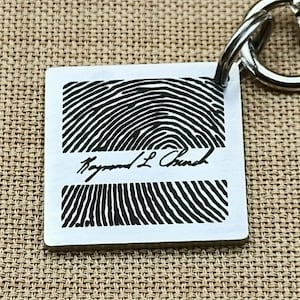 Personalized Thumbprint Keychain, Square Stainless Steel Fingerprint Keychain, Signature Keychain, Memorial Keychain for Christmas Gift