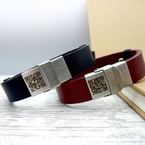 Personalized Soundwave Bracelet, Actual Voice Message link QR Code, Engraved Leather Bracelet, Custom Soundwave Gift For Boyfriend image 2