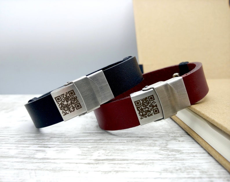 Personalized Soundwave Bracelet, Actual Voice Message link QR Code, Engraved Leather Bracelet, Custom Soundwave Gift For Boyfriend image 2