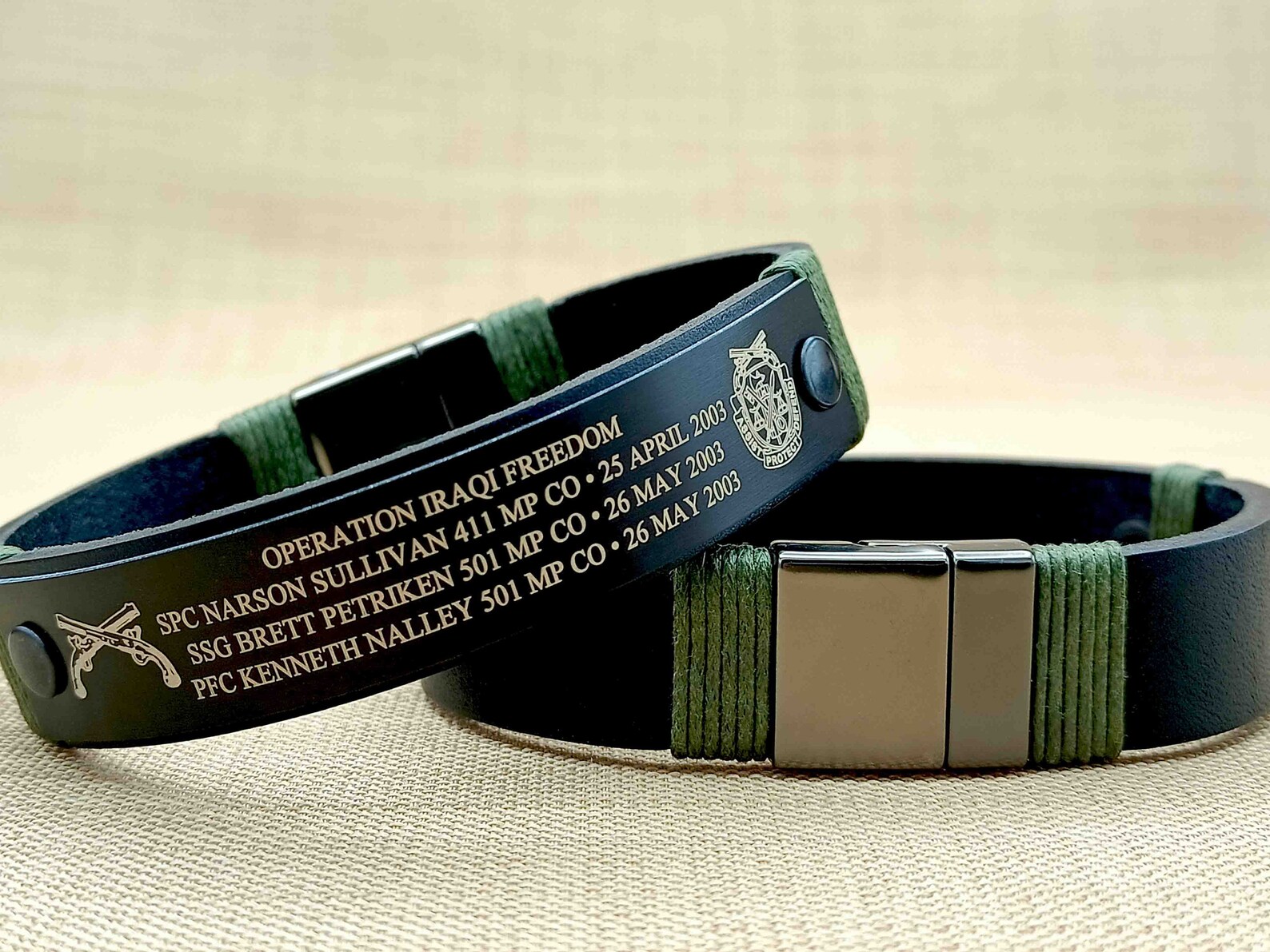 Black Military Memorial Bracelet Personalized Leather Etsy