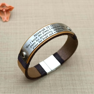 I know the plans I have for you, Jeremiah 29:11, Scripture Bracelet, Custom Quote, Bible Verse, Confirmation Gift, Engraved Bracelet for Him