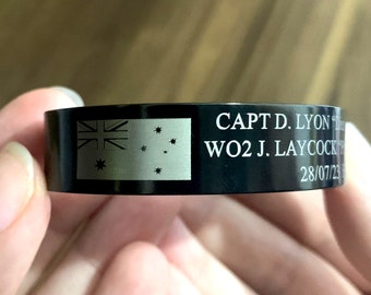 Australian Army Memorial Bracelet, Custom Designed Black Stainless Steel Cuff, In Memory of Fallen Soldiers, 6th Aviation Regiment Design