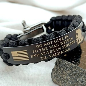 Personalized 550 Paracord Memorial Bracelet - Black, Blue, Red, Camo Military Bracelet with Adjustable Shackle Clasp