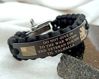 Personalized 550 Paracord Memorial Bracelet - Black, Blue, Red, Camo Military Bracelet with Adjustable Shackle Clasp