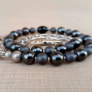 Hämatit Perlen Geldbörse Kette, Edelstein Geldbörse Kette, 925 Sterling Silber handgefertigte Haken, Herren Accessoires