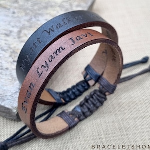 Pulsera de cuero ajustable personalizada para hombre / Regalo de San Valentín para él / Regalos de aniversario / Pulseras grabadas personalizadas