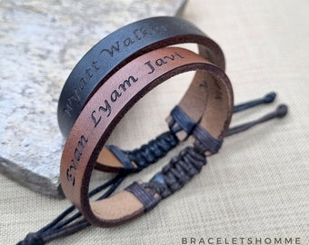 Custom Engraved Adjustable Leather Bracelet, Gift for Man, Valentines Day Gift, Gift for Husband, Gift for Dad, Birthday Gift, Mens Gift