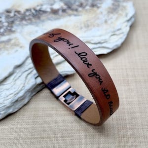 Personalized Gift, Actual Handwriting Leather Bracelet, Custom Engraved Signature Keepsake Bracelet, In Memory Of Dad
