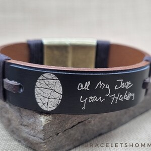 Personalized Fingerprint Leather Bracelet - Memorial Handwriting Jewelry Gift