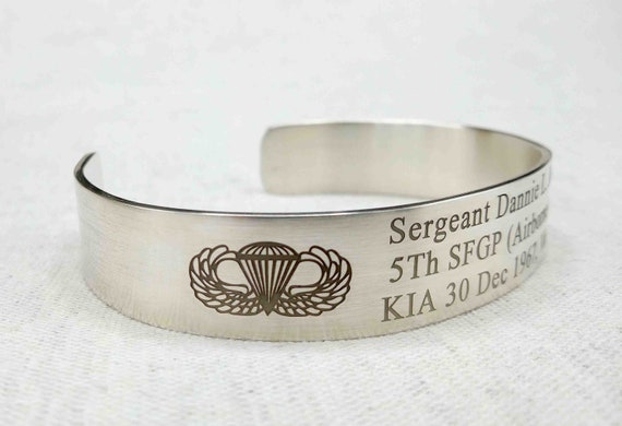 Personalized Military Memorial Bracelet Deep Engraved Sterling