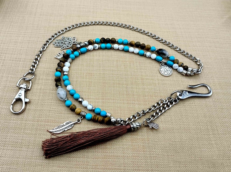 Bohemian Gift for Him Spiritual Silver Wallet Chain Beaded - Etsy