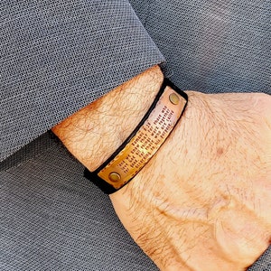 Christian Leather Bracelet for Men – Bible Verse Gift – Custom Copper Faith Bracelet – Graduation Religious Gift – Engraved Jewelry