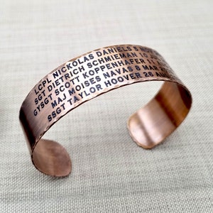 Personalized Memorial Wide Copper Cuff, Antiqued Engraved Copper Bracelet, Military Remembrance Bracelet
