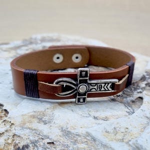Leder Ankh Armband ägyptischen Schmuck Ankh Charme Silber ägyptische Ankh verstellbares echtes Leder Herren Damen Ankh Armband Ankh Schmuck