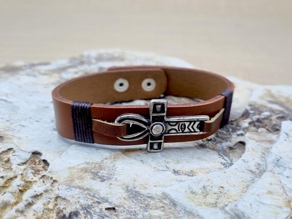 Leather Ankh Bracelet Egyptian Jewelry Ankh Charm Silver Egyptian