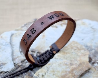Personalized Leather Bracelet, Custom Engraved Adjustable Bracelet, Name Logo Handwriting Gift for Men Women
