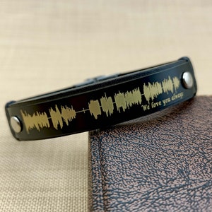Personalized Soundwave Bracelet, Actual Voice Message link QR Code, Engraved Leather Bracelet, Custom Soundwave Gift For Boyfriend image 1