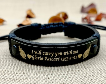 Pulseira Memorial Personalizada - Presente em Couro Gravado para Homenagem à Perda de um Ente Querido