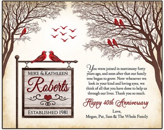 Ruby Anniversary Gift - 40th Anniversary Gift Ideas - 40th Wedding Anniversary Gift - Parents Anniversary Gift