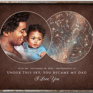 Carte des étoiles pour la fête des pères, cadeau pour un nouveau papa, le jour où vous êtes devenu mon père, cadeau pour la fête des pères d'une femme, premier papa, ciel nocturne par date