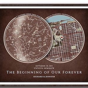 Carte des étoiles personnalisée, cadeau d'anniversaire de la nuit où nous nous sommes rencontrés pour petit ami ou petite amie, Saint Valentin, cadeau de mariage ou de fiançailles pour lui ou elle