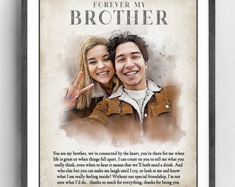 Brother Christmas Gift, Sibling Print, Brother Sister Wall Art, Older Brother Gift, Portrait From Photo, Little Brother Big Sister