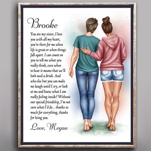 Sister Gift From Sister, Personalized Birthday Or Christmas Gift For Sister, Custom Portrait Print