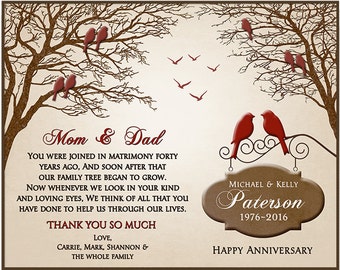 Ruby Anniversary Gift - 40th Anniversary Gift Ideas - 40th Wedding Anniversary Gift - Parents Anniversary Gift - Family Tree 8x10 PRINT