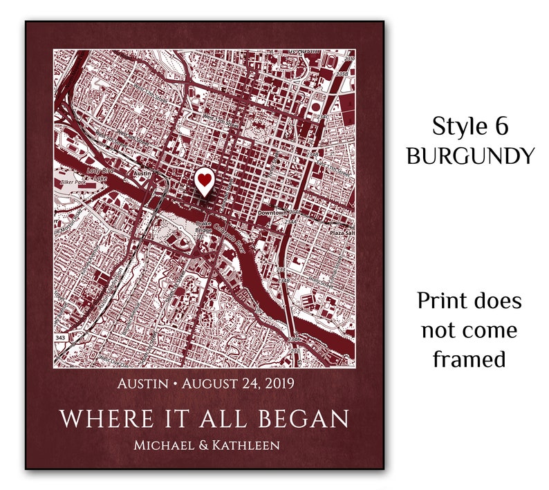 Where We Met Map, Couples Christmas Gift, Custom Map, Girlfriend Or Boyfriend Christmas Gift, Anniversary Or Valentines Gifts For Him Or Her 6) BURGUNDY