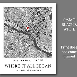 Where We Met Map, Couples Christmas Gift, Custom Map, Girlfriend Or Boyfriend Christmas Gift, Anniversary Or Valentines Gifts For Him Or Her 3) BLACK & WHITE