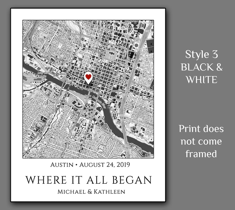 Where We Met Map, Couples Christmas Gift, Custom Map, Girlfriend Or Boyfriend Christmas Gift, Anniversary Or Valentines Gifts For Him Or Her 3) BLACK & WHITE