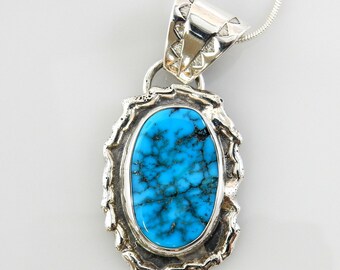 職人が作ったターコイズスターリングシルバーペンダントドロップ