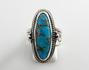 Southwestern Handmade Blue Turquoise Sterling Silver Ring, Silver Unique Handmade Turquoise Ring, Silver Turquoise Unique Ring Size 8.75