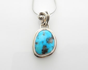 Unique Sterling Silver Blue Turquoise Pendant, Silver Blue Turquoise Silver Drop Pendant, Unique Sterling Turquoise Pendant with chain