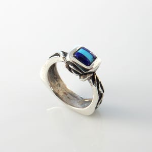 Silver Turquoise Lapis lazuli Inlay Ring, one of a kind silver turquoise inlaid lapis ring, Handmade, Sterling Silver Inlay, size 6.75
