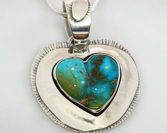 Silver turquoise heart pendant, turquoise silver pendant, royston turquoise heart pendant, unique silver heart turquoise pendant, stylish