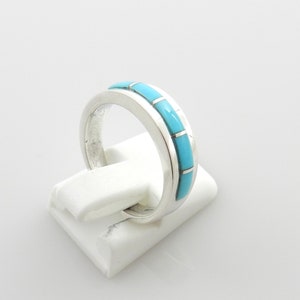 Unique Sterling Silver Blue Turquoise Inlay ring Sterling Silver Sleeping Beauty Inlay Ring Turquoise Silver Inlay Designer Ring size 6