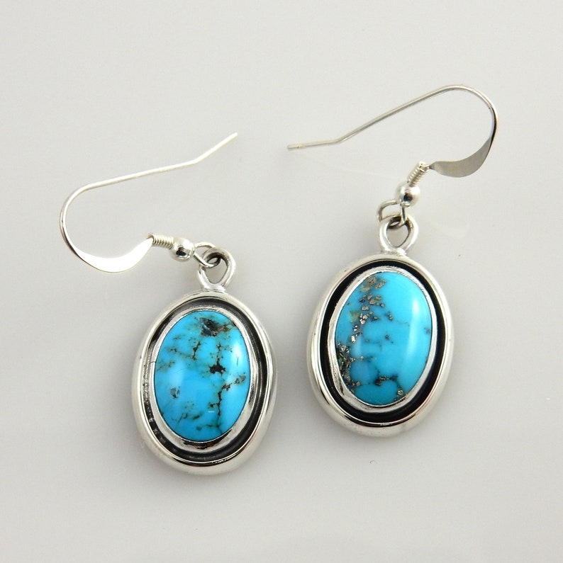Silver Turquoise EarringsSterling Silver Turquoise Dangle EarringsHandmade Silver Turquoise EarringsKingman Blue Turquoise Earrings