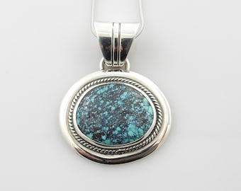 Unique sterling silver blue turquoise pendant, blue spiderweb turquoise silver pendant, southwestern sterling blue turquoise drop pendant