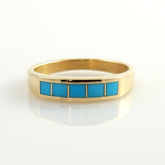 Gold ring sale with turquoise inlay