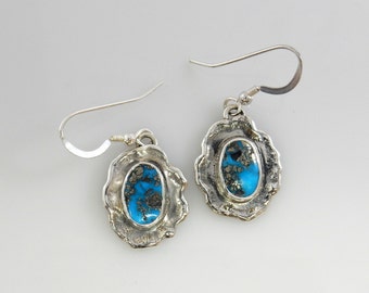 Silver Turquoise Dangle Earrings, Sterling Silver Turquoise Dangle Earrings, Handmade Silver Turquoise Earrings, Blue Turquoise Earrings