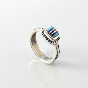 Silver Turquoise Lapis Inlay Ring, Handmade, Sterling Silver Jewelry, one of a kind silver blue turquoise inlaid lapis ring size 5.75
